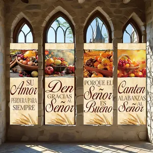 4 Pcs Religious Banners, Polyester Material Autumn Christian Religious Banners Harvest Scripture Verse Church Home Living Room Prayer Corner Thanksgiving Interior Decor Hanging Flags
