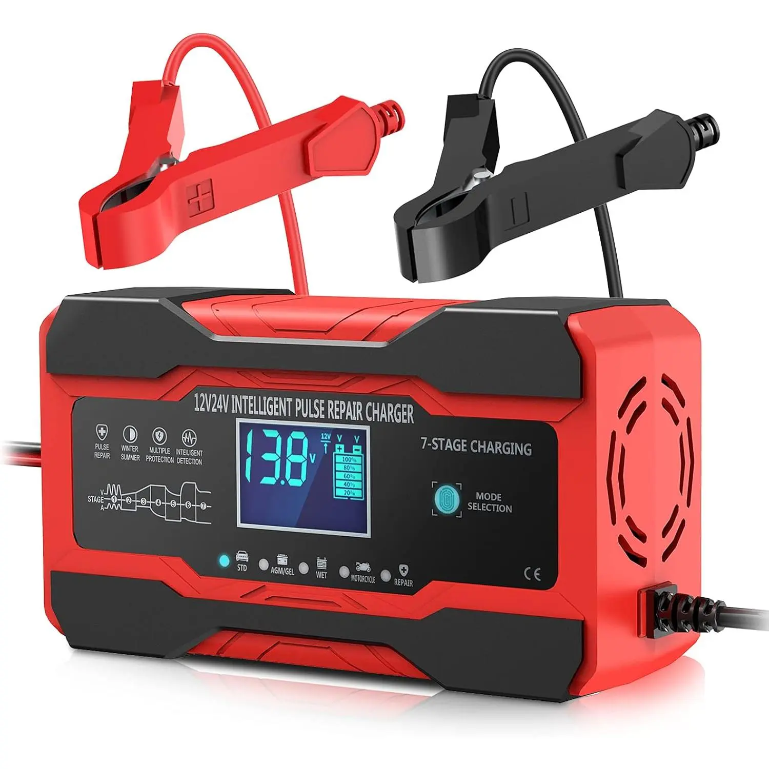 Battery Charger 10-Amp 12V and 24V Fully-Automatic Smart Car Battery Charger, Battery Maintainer Trickle Charger, and Battery Desulfator with Temperature Compensation for Gifts for Men