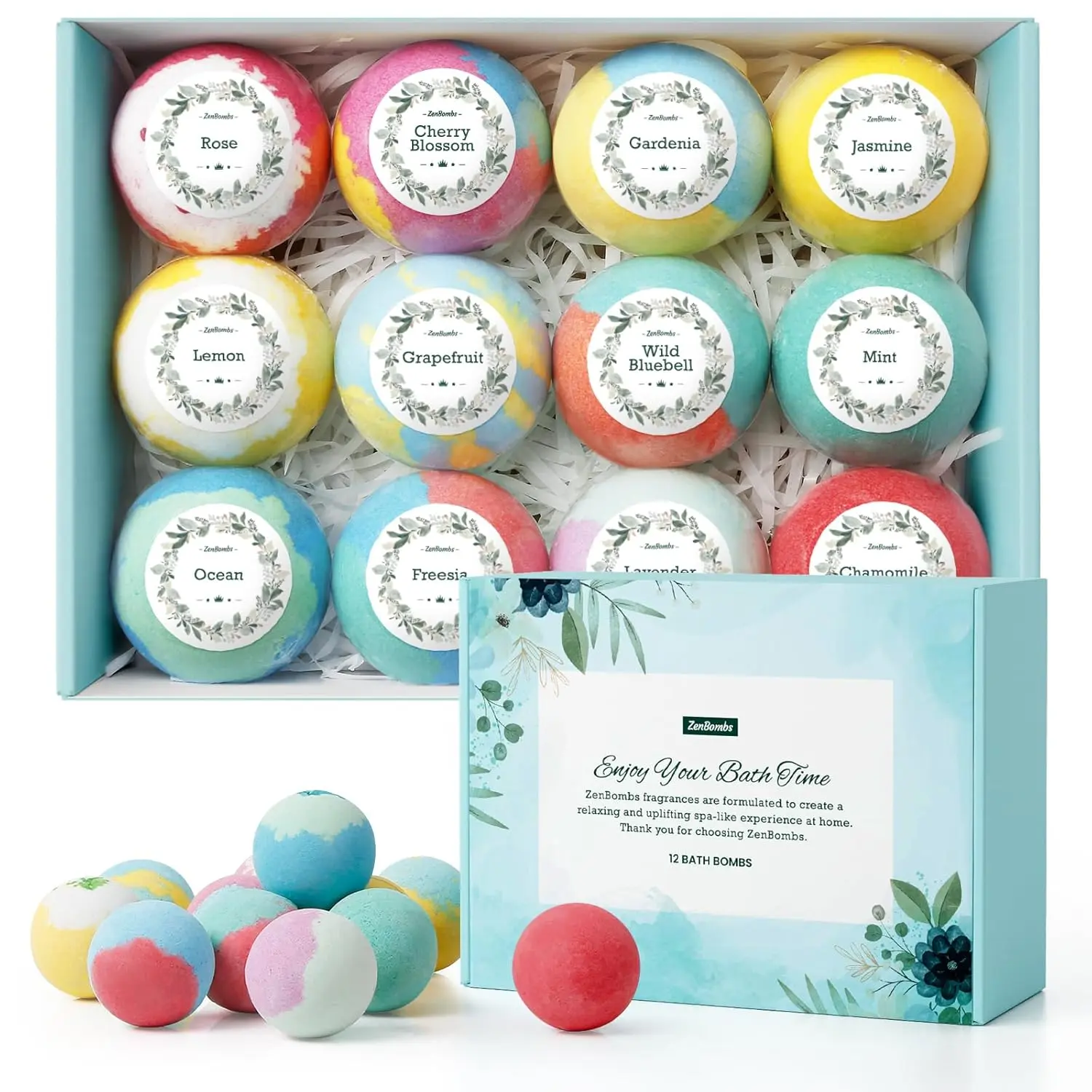 ZenBombs Bath Bombs for Women, Handmade Natural Bath Bomb with Shea Butter | Mothers Day Presents for Mom, Valentines Day Presents for Her and Him, White Elephant, Stocking Stuffers (12pcs)
