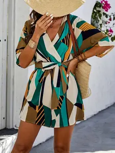 A women's color-matched strap V-neck design all-in-one pants for a beachy casual daily commute outfit Jumpsuit