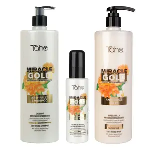 Tahe Miracle Gold Frizz Control Large Kit - Shampoo 1000ml + Mask 1000ml + Styling Cream 100ml (For Thick Hair)