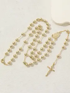 Virgin Mary Cross Beaded Necklace, Long Chain Fashion Jewelry for Men and Women, Casual Daily Wear Accessory, Elegant Beaded Necklace