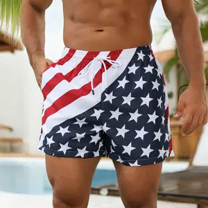 Men’s Stars & Stripes split design shorts with elastic waistband — lightweight everyday wear