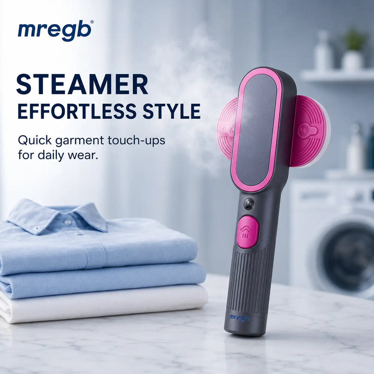 MREGB Portable Handheld Steamer Iron for Clothes, 2-in-1 Garment Steamer & Mini Iron with 5s Fast Heating, Quick Wrinkle Remover, Large Ceramic Panel & 90° Swivel Handle, Perfect Travel Clothing Steamer for Home & Dorm