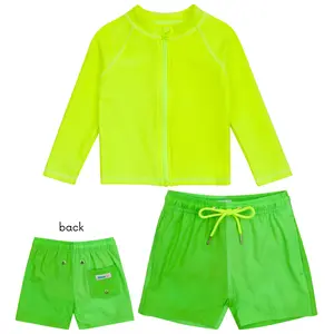 Boys Long Sleeve Zipper Rash Guard and Swim Trunk Set | "Neon Flash"