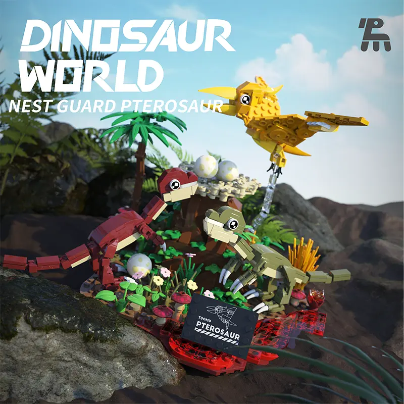 559-Piece Dinosaur World Brick Blocks Set, Fantasy Sci-Fi Pterosaur Volcano Scene Assembly Toys, Unisex Creative Construction Toys for 10-12 Years, Promotes Creative Play, Home/Office Desktop Decoration