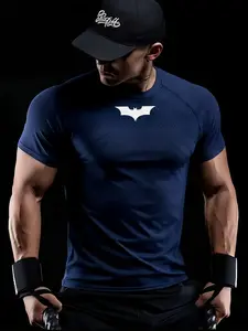 Men's Fitness Top, Casual Running Quick-Dry Breathable Tight Fit Short Sleeve T-Shirt, Athletic Tee, Gym Training, Night Run, Daily Wear, Comfortable