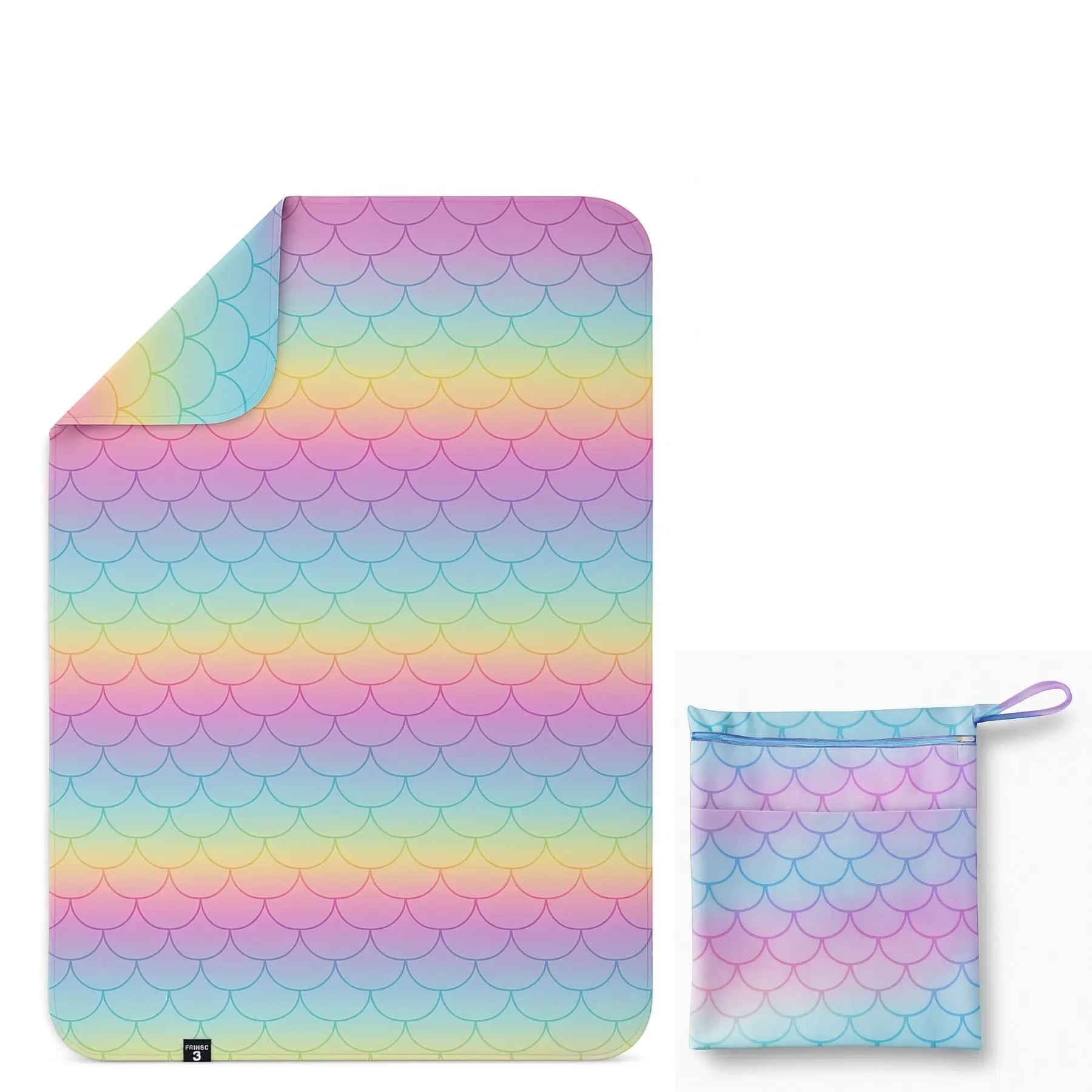 ROAM Mermaid Waves Towel and Wet Bag Bundle for Kids - Sand-Free Quick-Dry UPF 50+ Towel & Water-Resistant Wet Bag - Perfect for Beach & Travel