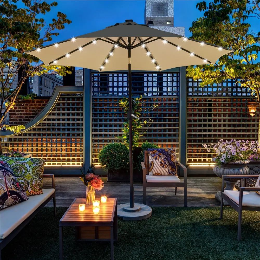Yaheetech 7.5/9/10FT Patio Umbrella Solar Market Umbrella with 6/8 Ribs Tilt and Crank Garden Table Umbrella for Garden, Deck, Backyard, Pool, Beach