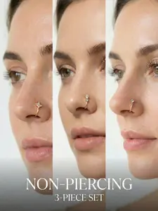 3pcs Gold Non Piercing Nose Ring Set Crystal Clip On Nose Cuff Fake Body Jewelry for Women High Quality Jewelry