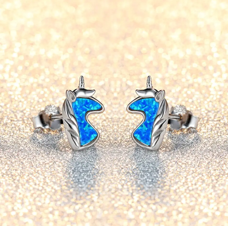 E179- Beautiful Opal Unicorn Earrings!