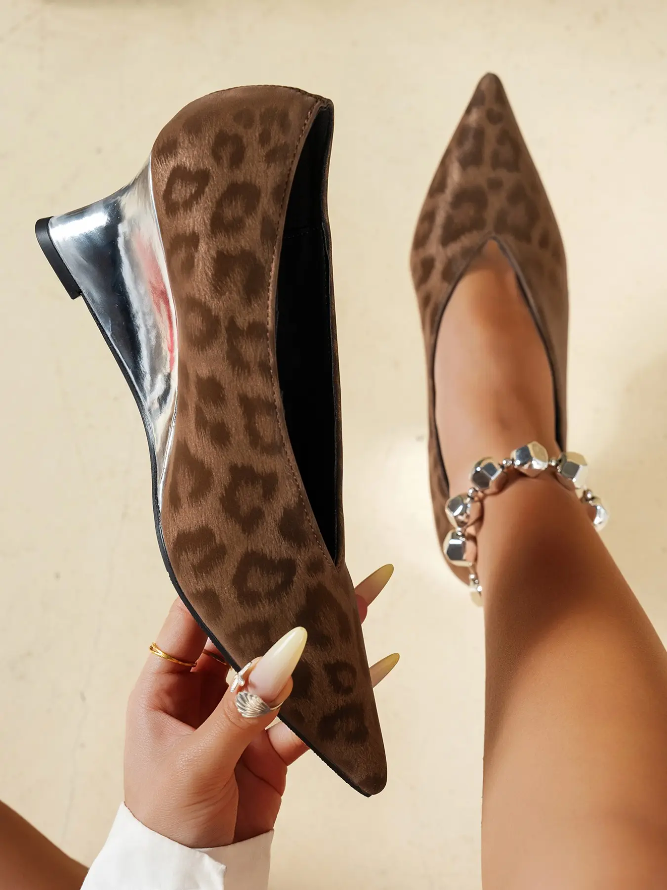 Women's New Large Size Pointed Toe Wedge Leopard Print Slip-On Fashion Casual Comfortable Daily Wear Lightweight Single Shoe