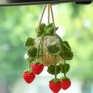 Cute Crochet Hanging Plants, Botanical Strawberry Charms, Indoor and Outdoor Decorative Ornament Charms, Boho, Ladies Girls