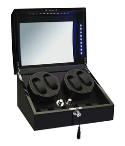 Diplomat Black Edition Watch Winder with LEDs - Four Automatic Watch Storage