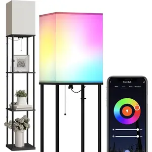 Floor Lamp with Shelves, Smart APP Control Standing Lamp with RGB Bulb, 4-Tier Dimmable Floor Lamps for Living Room, Tall Lamp for Bedroom, Office, Corner Display Bookshelf Lamp