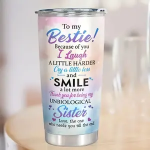 20 oz Insulated Stainless Steel Tumbler with Lid and Straw - 304 Double Wall Vacuum Friendship Cup for Women, Sister Bestie Birthday Gift, Reusable Thermal Travel Mug with Friendship Quotes