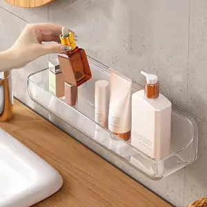 Wall-mounted shower shelf, transparent, large size 4inch deep x 12.8inch wide x 3.3inch high, acrylic storage shelf, adhesive shelf without drilling, bathroom shelf with self-adhesive tape, suitable for bathroom and kitchen