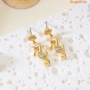 Women's Enamel Ocean Theme Earrings - Crab, Seahorse, Scallop Designs, Faux Pearl & Rhinestone Decor, Bling Stylish Accessory for Beach Sports & Outdoor Fan Shop Use