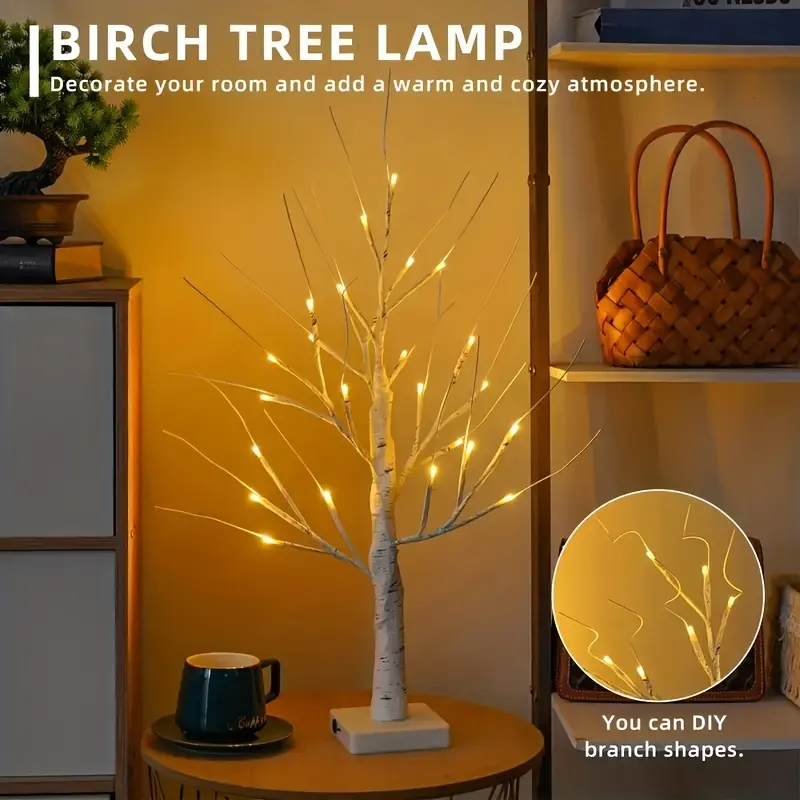 2pcs Birch Tree With LED Lights, Indoor Wedding, Birthday Gift Decoration, Artificial Tree Branches With Lights Pre-Installed Branches Battery Operated Desktop Centerpieces Home Party Decorations, Garden, Living Room, Office Desktop Decorations
