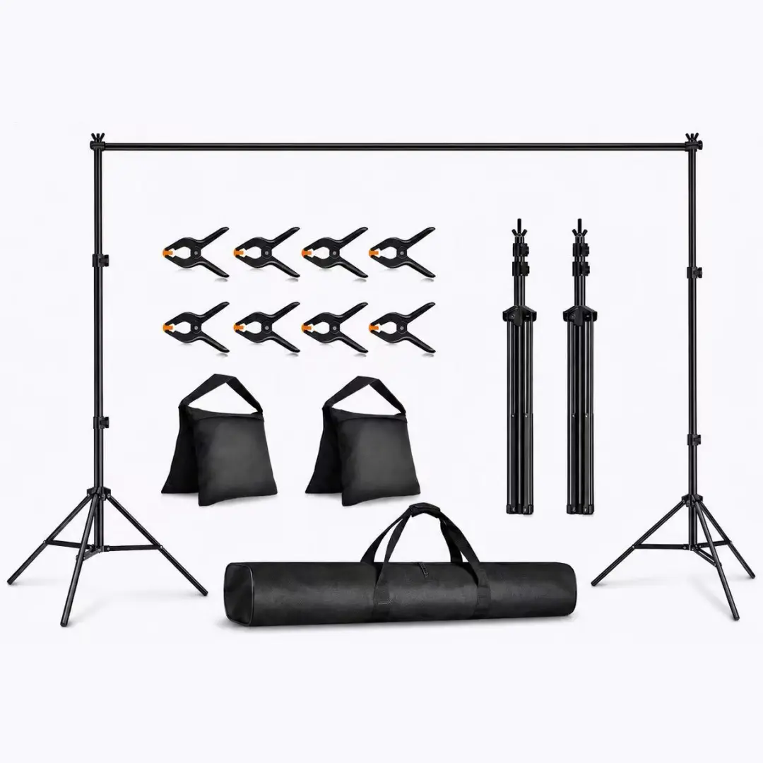 Photo Video Studio 10x7Ft (WxH) Adjustable Background Stand Backdrop Support System Kit with Carry Bag