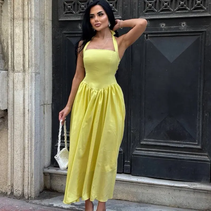 Elegant Halter Neck Maxi Dress for Women – Summer Party & Evening Dress