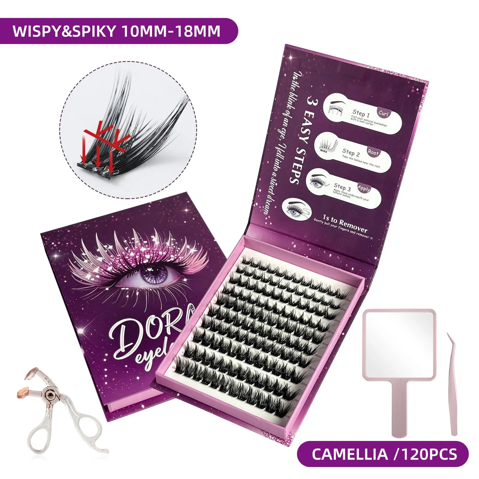 [Camellia ]Lash Clusters Kit - DORMI No Glue Self-Adhesive Lash Clusters, DIY Lash Extensions