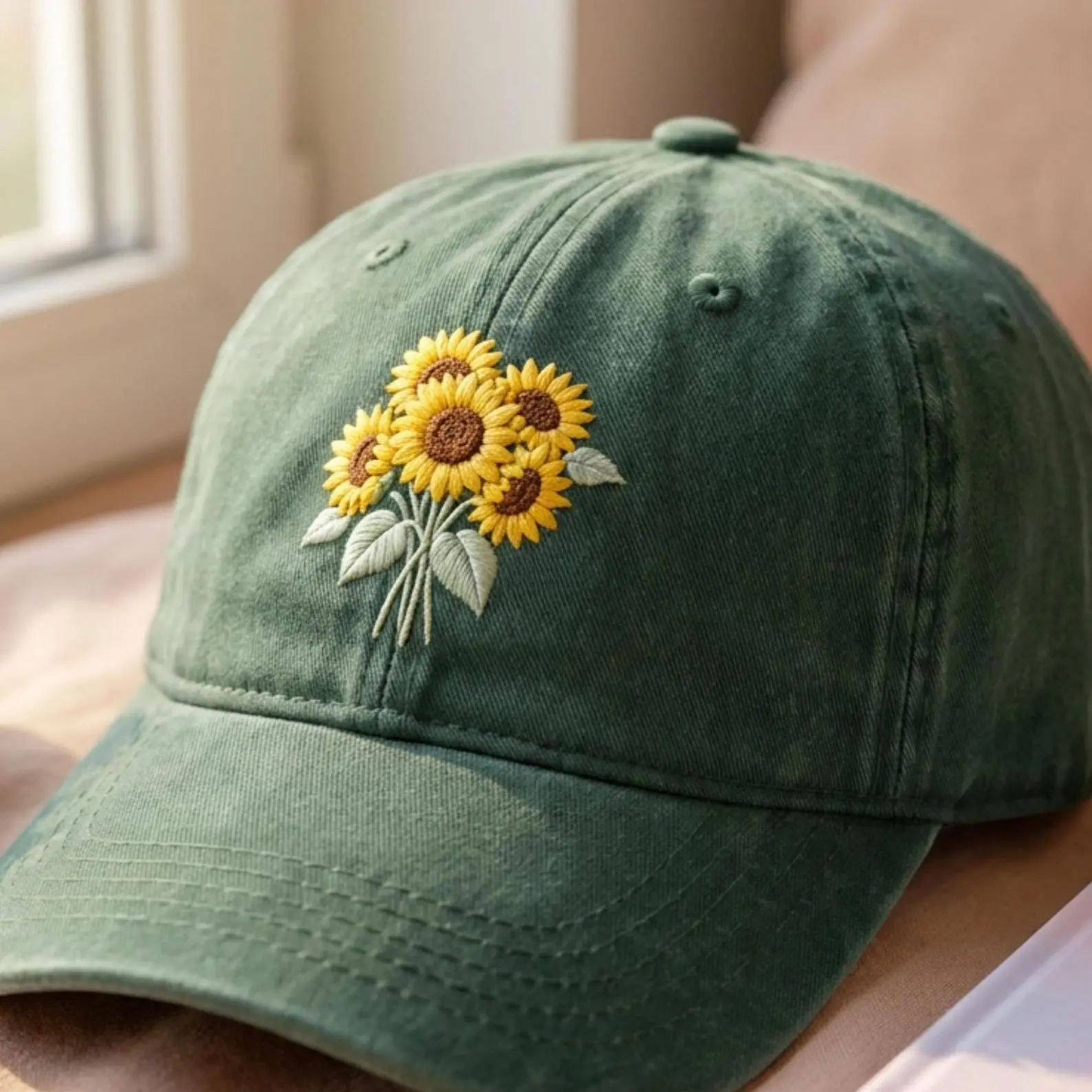 Sunflower Embroidered Baseball Cap, Floral Hat, Nature Lover Gift for Women