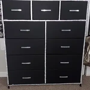 【Christmas】Mr IRONSTONE 9 Drawers Dresser for Bedroom, Storage Drawers, Fabric Storage Tower with 9 Drawers, Chest of Drawers with Steel Frame, Drawer Organizer, Wood Top for Nursery, Living Room, Closet