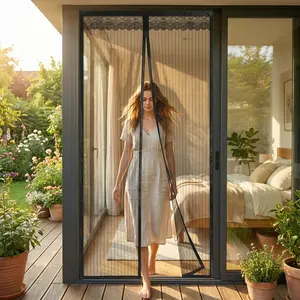 Diamond Mesh Magnetic Screen Door - Heavy Duty Cat-Claw Proof Mesh - Scratch Resistant & Self-Sealing 9min Install - 18 Strong Magnets - Keeps Mosquitoes Out - Durable Partition for Patio & Sliding Doors