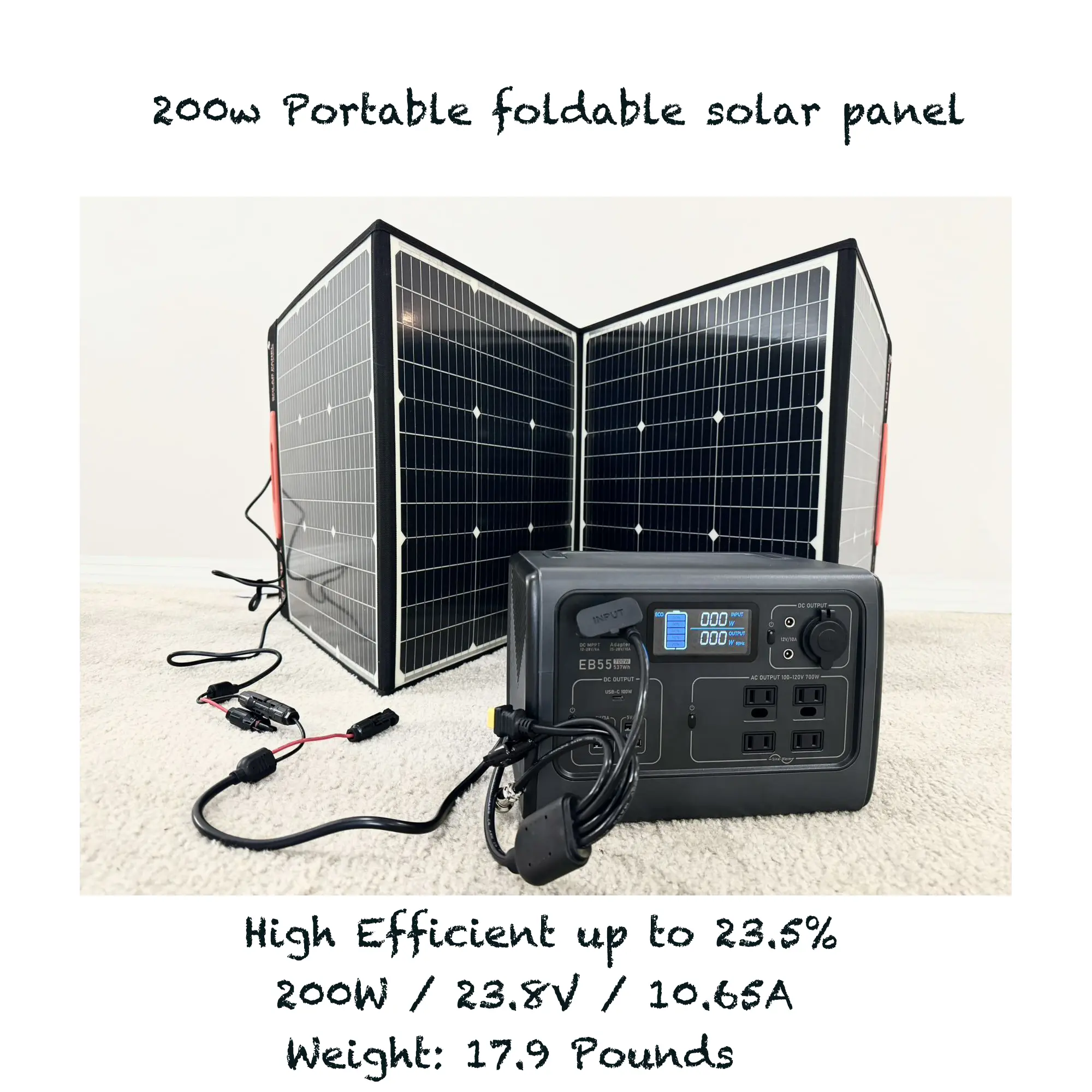 High Efficiency 200W Portable Solar Panel for Power Station Outdoor RV Camper Blackout Foldable and IP65 Waterproof