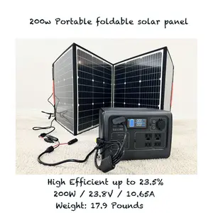 High Efficiency 200W Portable Solar Panel for Power Station Outdoor RV Camper Blackout Foldable and IP65 Waterproof
