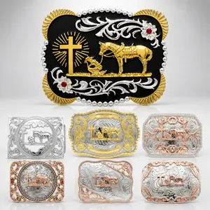 Men's Western Praying Cowboy Belt Buckle - Men's Accessories, Gold/Black/Silver Cross, Faith Rodeo Gift, Fits 1.6" Belts (Multiple Sizes)