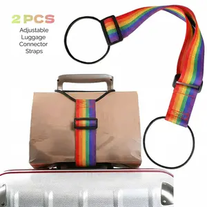 2 PCS Multi Use Strong Adjustable Luggage Connector Straps,Rainbow Travel Straps,New Flexible and Adjustable Elastic Fastening Belt for Luggage Strap, Convenient to Carry, Easy to Travel