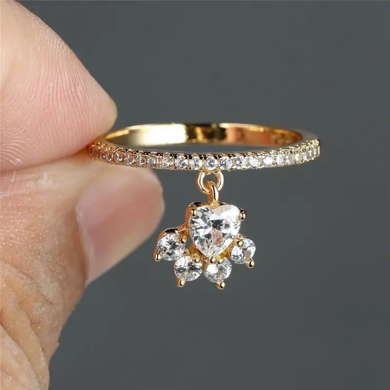Vintage Gold Silver Color Animal Footprint Ring Cute Cat Paw Dog Claw Pendant Ring White Zircon Love Heart Stone Rings For Women
