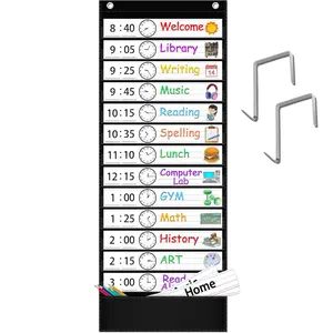 Daily Schedule Pocket Chart, 13+1 Pocket Visual Schedule Chart, 18 Double-Sided Blank Reusable Dry-Eraser Cards, Educational Schedule Table for Classroom Homeschooling Toddlers