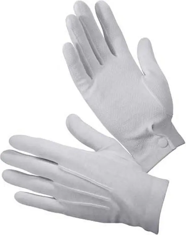 White Enhanced Uniform Parade Dress Gloves, Washable Cotton with Gripper Dots for Simple Upkeep, Washable Cotton For Simple Upkeep
