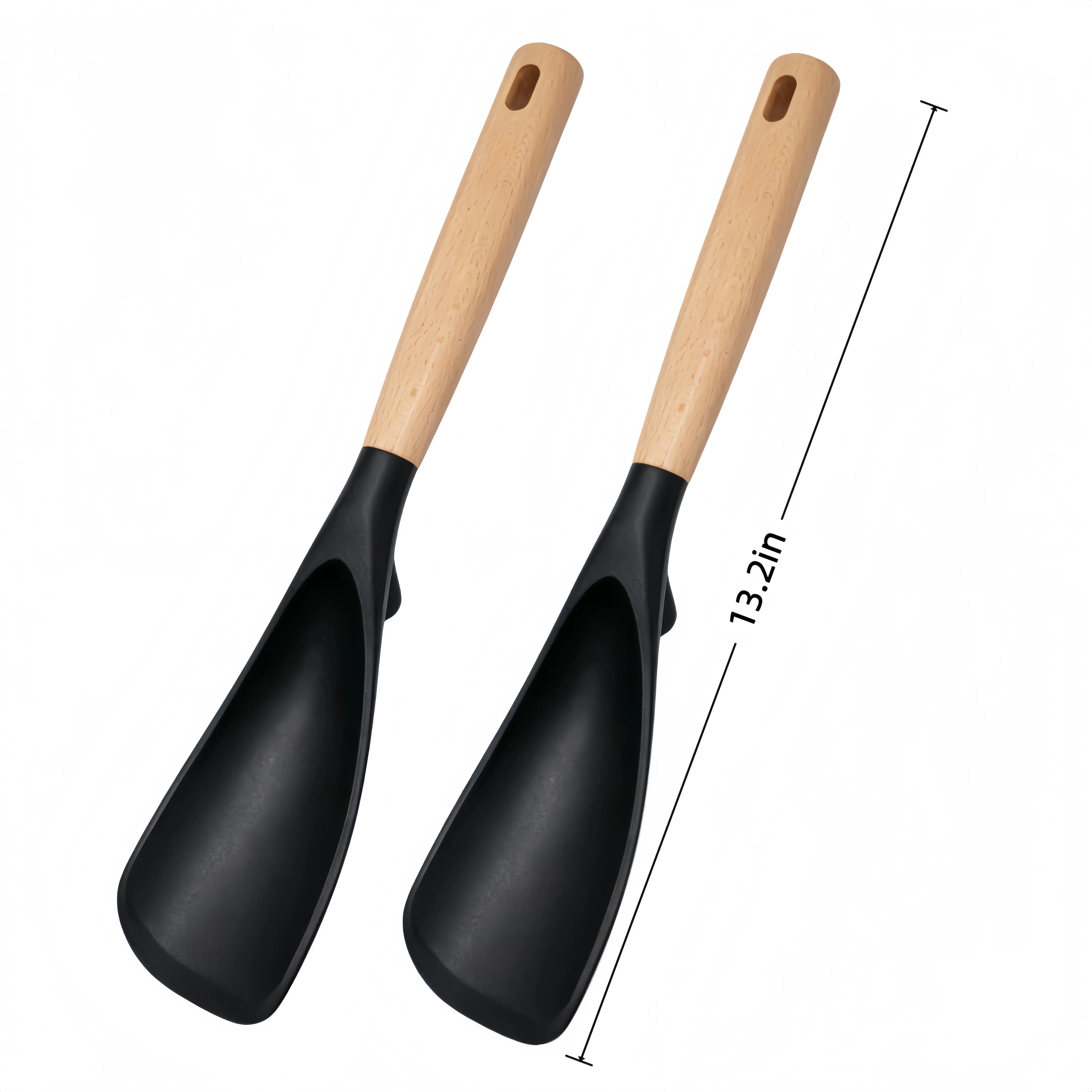 Matte Silicone Kitchen Spoon with Wooden Handle - Sturdy, Food Grade, Bisphenol A (BPA)-Free, Nonstick, 13.2 Inches Length, Integrated Rest for Cooking, Serving, Mixing