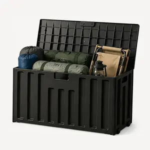 Outdoor Patio Deck Box 76 Gallon Heavy Duty Resin Storage Chest with 330lbs Weight Capacity, Waterproof Black Organizer for Backyard Equipment, Outdoor Cushions, Garden Tools, Pool Floats and Yard Accessories,hat organizer,multi use storage, modern space