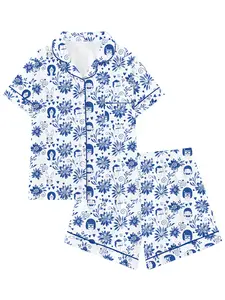 Bob’s Burgers Cute Happy Burger Collared Short Sleeve Pajama Set, Suitable for Sleep Party Wearable Comfortable Pajamas, Pajama Gift