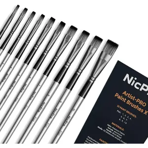 10 PCS Flat Paint Brush Set, Art Painting Brushes for Acrylic, Watercolor, Oil, Gouache, Craft, Detail, Face Body Painting, Base Coating, Artist Paintbrush Kit for Kid & Adult