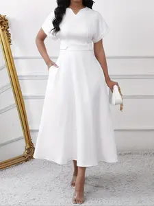 Women's Solid Color A Line Dress, Elegant Chic Fashion Casual Womenswear Dress for Daily Outdoor Wear, Women Dress for Summer