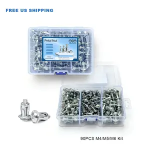 90Pcs Petal Shaped Expanded Metal Rivet Lock Nut Set M4 M5 M6 Heavy Duty Carbon Steel High Strength Industrial Hardware Bolts