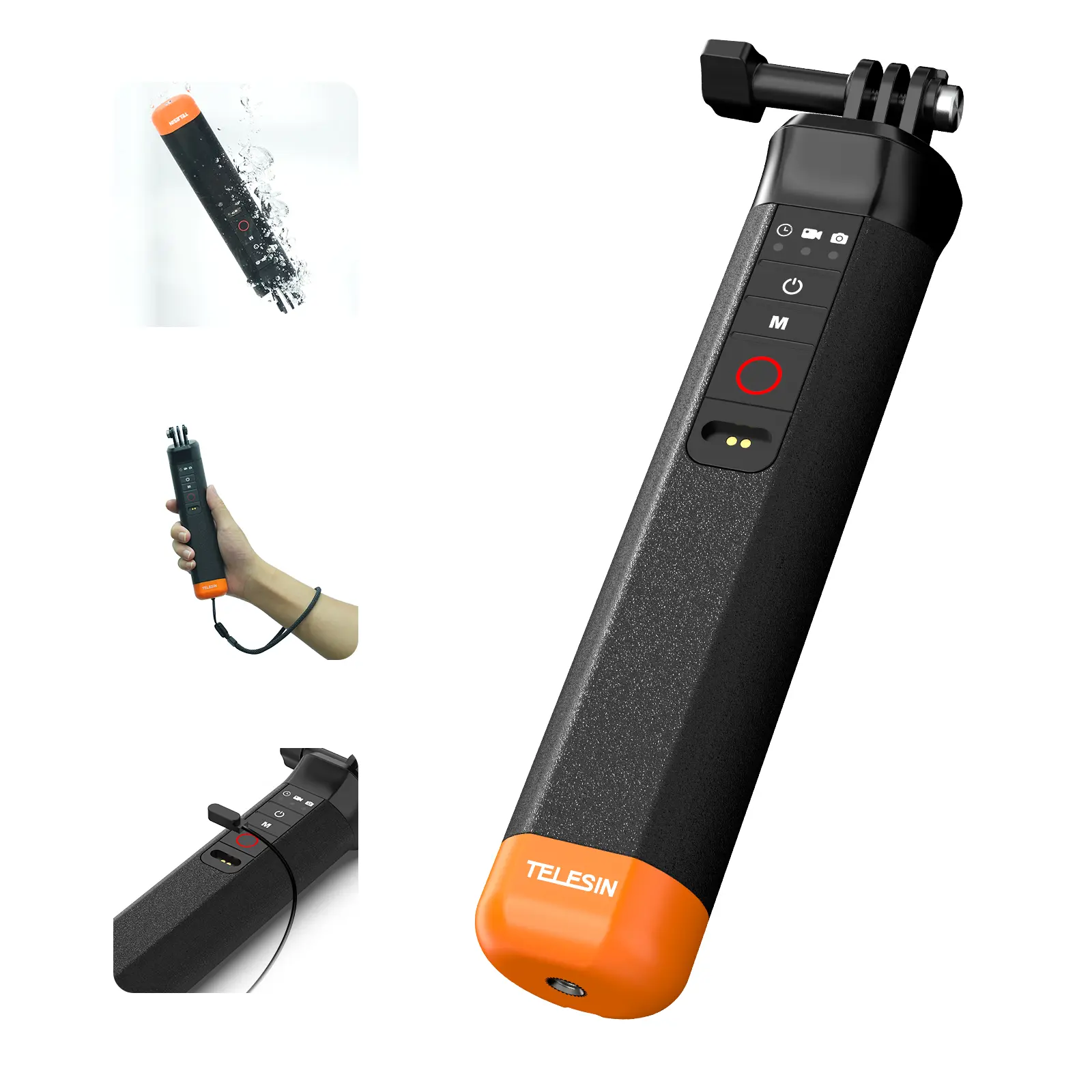 TELESIN Floating Selfie Stick Hand Grip Waterproof Handle with Bluetooth Remote for GoPro Hero 13 12 11 10 9 8 Handle Mount Accessories for Action Camera