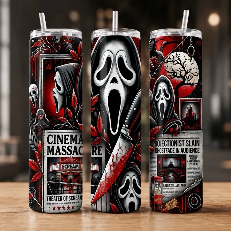 Ghost Face Tumbler available in Regular, straw top or Bluetooth  Speaker  with fun  design  Drinkware Bottle  Cup Water Bottles Lid Washable Reusable Bottled Mug Portable