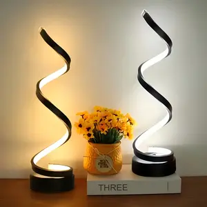 2pcs Bedside Table Lamp for Bedroom - 3 Way Dimmable Touch Lamp USB C Charging Ports, Modern Minimalist Dimmable Spiral Table Lamp for Living Room, Desk, LED Bulb Included, Available In 1pc (Black/White)