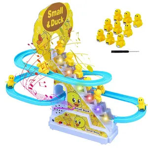 Automatic Stair-Climbing Rubber Duck Toy Multi-Track Design +  Sound & Light Interaction (Music + LED Lights) Eco-Friendly ABS Material Detachable for Easy Portability Baby's Hands-On Educational Gift