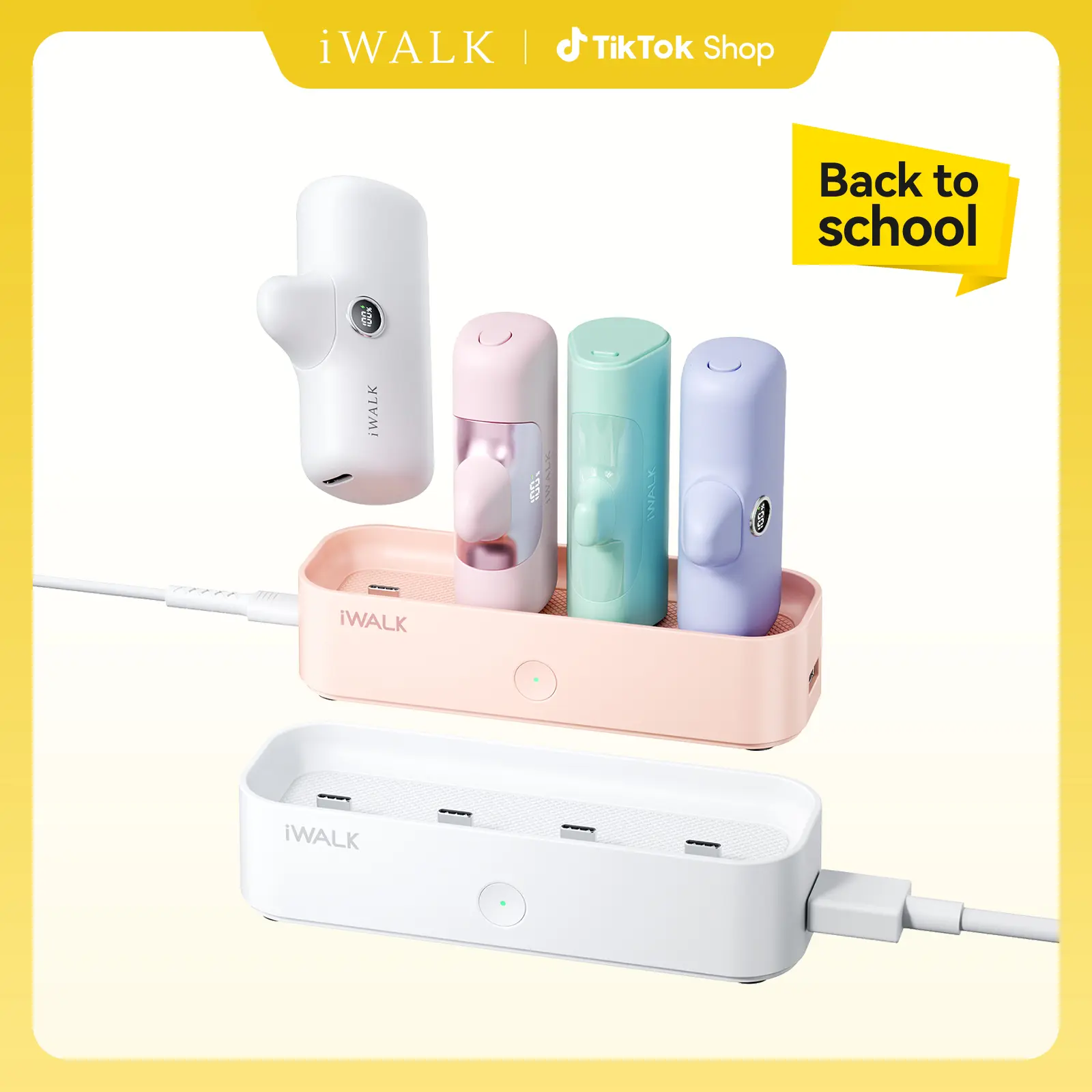 iWALK LinkPod Series Portable Power Bank Charger - 4 USB Type-C Ports, 10W Output Universal Charger with Overcharge Safe Protection, Includes Cable (White), for 4500mAh/4800mAh/5000mAh Power Banks, Mobile Devices, Home Use tiktokshopbacktoschool, Portable