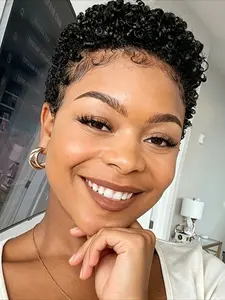 Human Hair Wig Natural Afro Wig 150% Density Afro Kinky Curly Pixie Wig 6 Inch Brazilian Human Hair Wig Machine Made Wig Natural Look for Daily Use, Music Festivals & Parties, Versatile Styling, Party Accessory, Comfortable Fit Cap 1PC