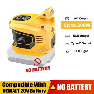 200W Power Inverter for Dewalt 20V Battery, Battery NOT Included, DC 20V to AC 110-120V Battery Inverter, Portable Power Station Generator with 2 USB Ports & 1 Type-C & 1 AC Outlet