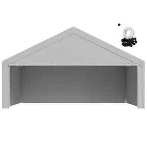 Carport Replacement Canopy, 20 x 20 ft Potable Garage Tent Top Tarp with Sidewalls, UV-Resistant & Waterproof, Heavy Duty Car Shelter Tarp with Ball Buggees, Grey, Frame Not Included